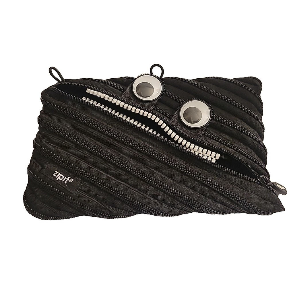 Zipit Monster Pencil Case With Eyes & Teeth Design Black 3 Ring Pouch Binder